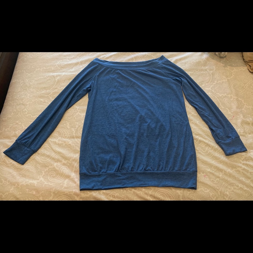 Off the shoulder blue jersey long sleeved top